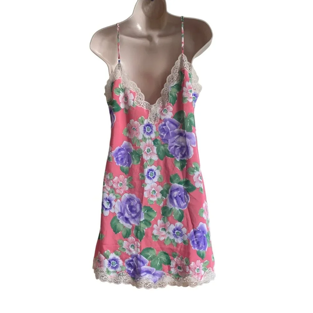 Victoria's Secret 80s Vintage Camisole Gold‎ Label Floral Pink Purple Roses Smal